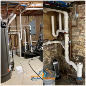 Sewage ejector installation and plumbing stack repair