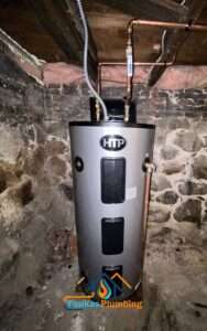 HTP Electric Water Heater with a 55-gallon tank - lifetime warranty from the manufacturer and features a built-in mixing valve for enhanced performance