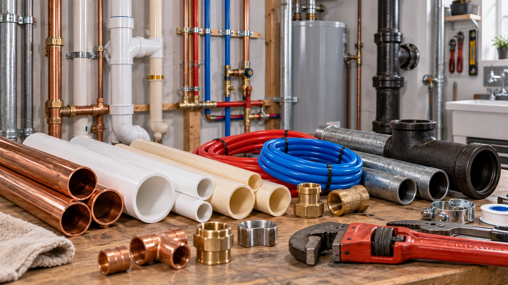 Different types of plumbing pipes used in residential plumbing systems
