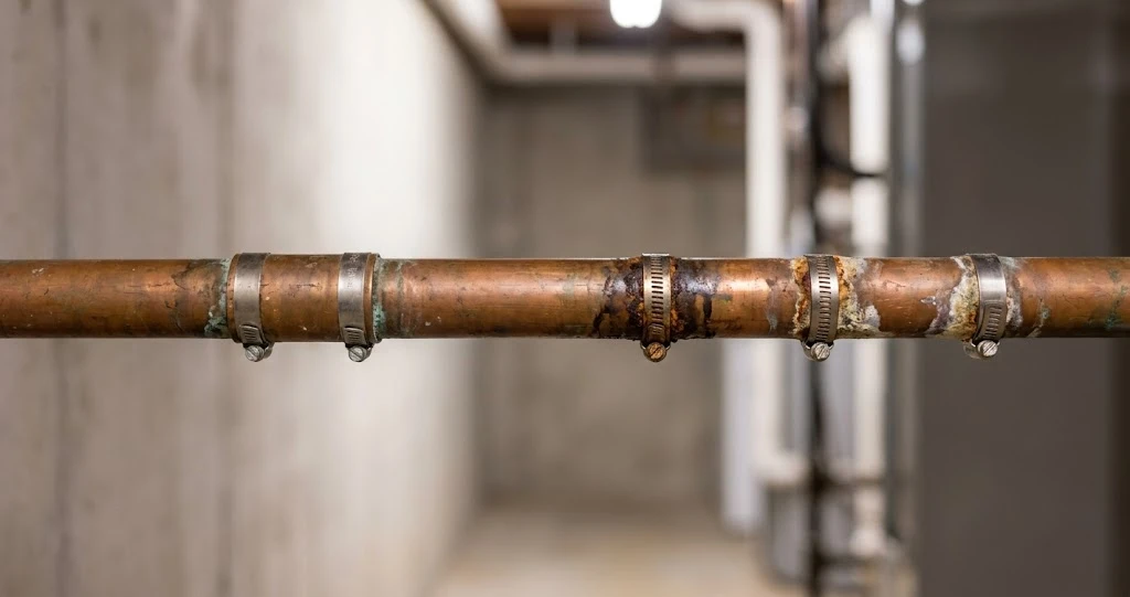 A plumber using a camera inspection monitor to examine a sewer line.