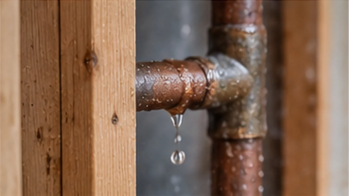 Hidden plumbing pipe leaking inside a residential wall