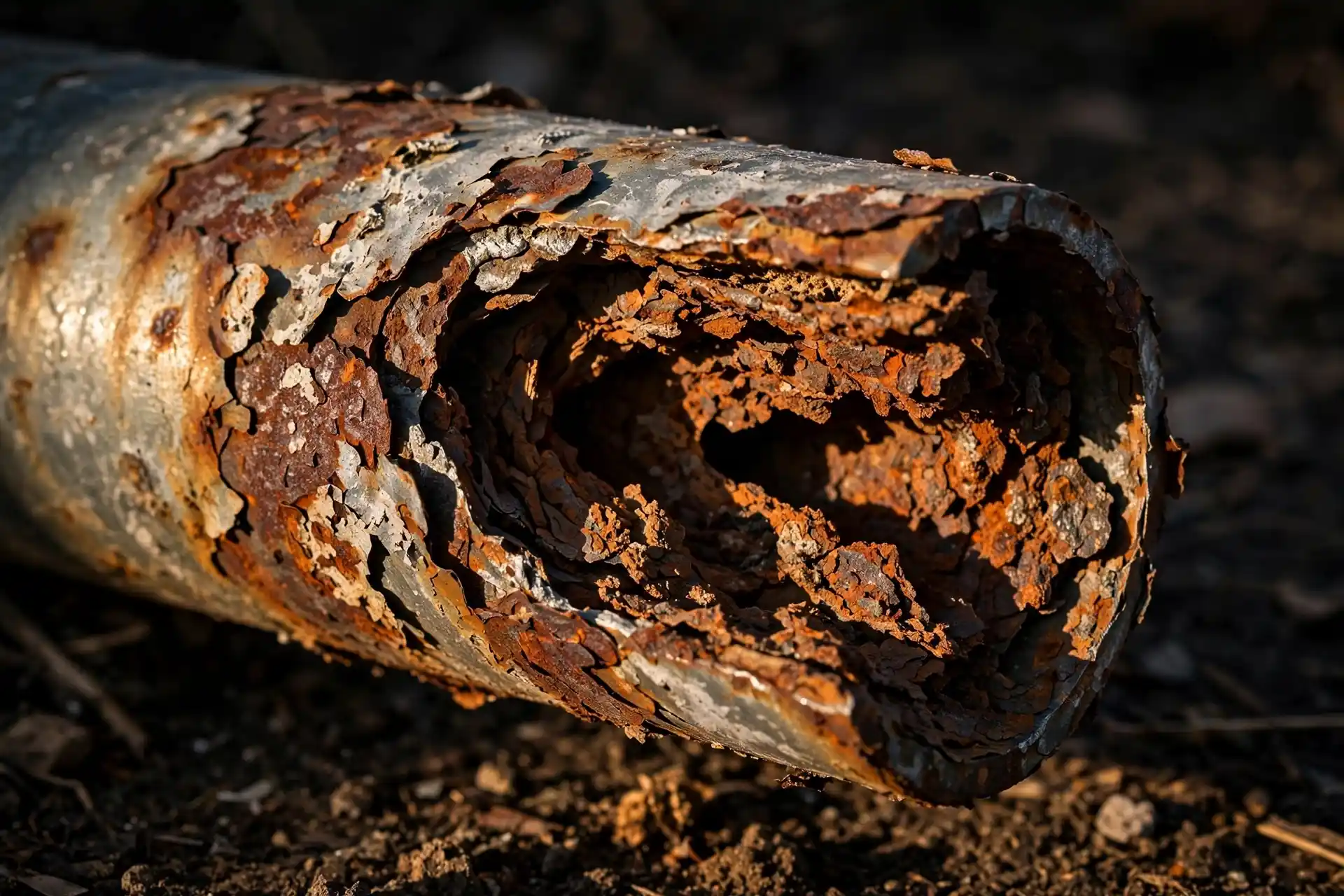 Galvanized Steel Supply Pipes Are Rusting From the Inside Out Corroded galvanized steel pipe cut open showing rust buildup inside