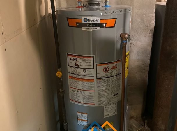 Storage water heater installed in a narrow utility space